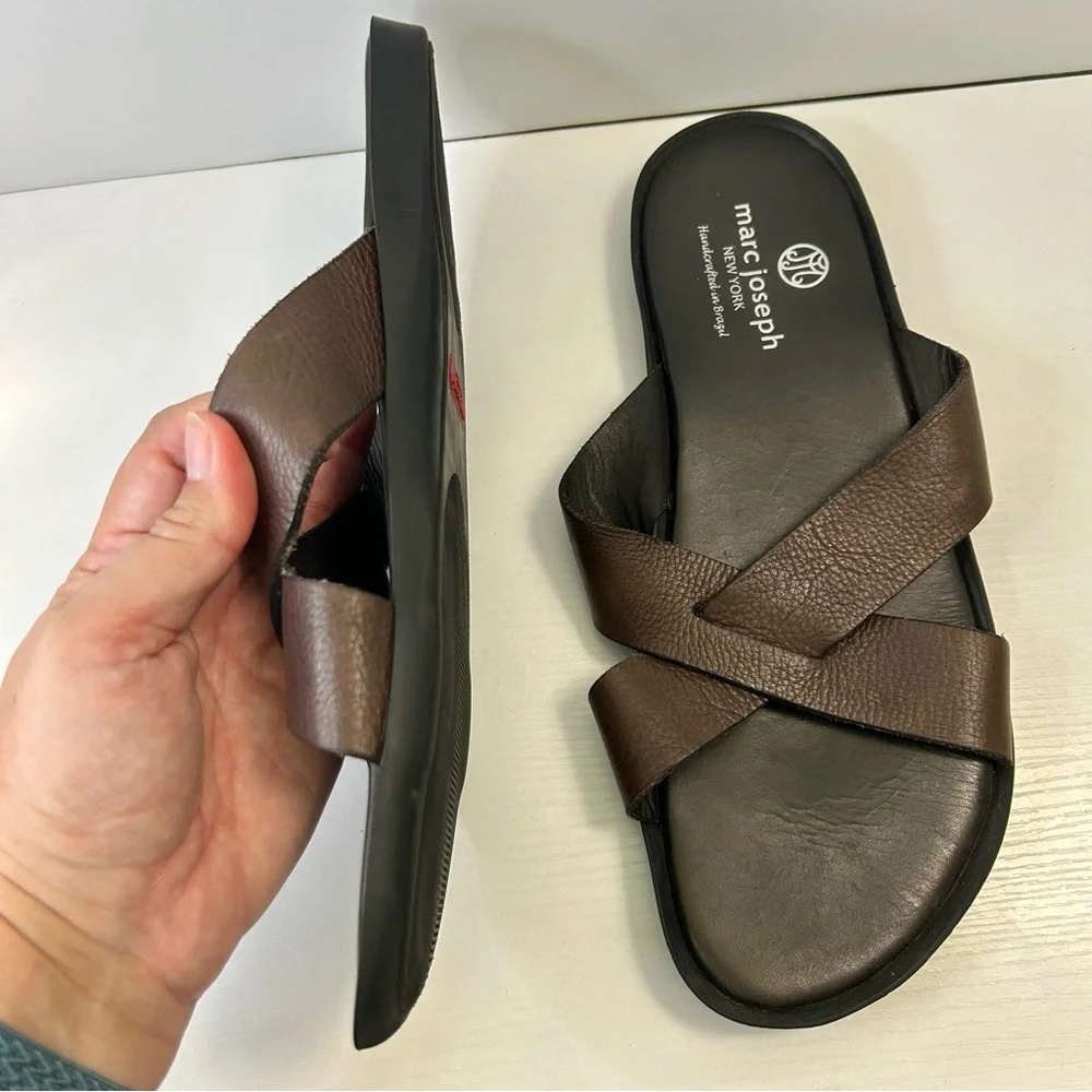 Marc Joseph Boone Ave Criss Cross Leather Strap Brown Men’s Sandal Sz 10.5